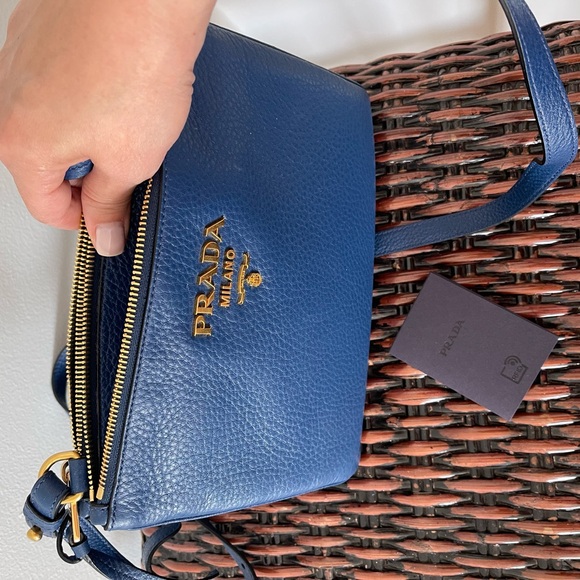 Prada Vitello Phenix Double Zip Crossbody Bag Baltico - Picture 8 of 11